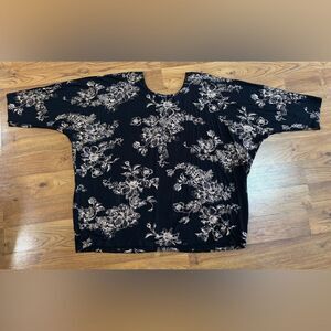 Cha Cha Vente Top Women’s 3X Black Rose Gold Floral Batwing Dolman 3/4 Sleeves